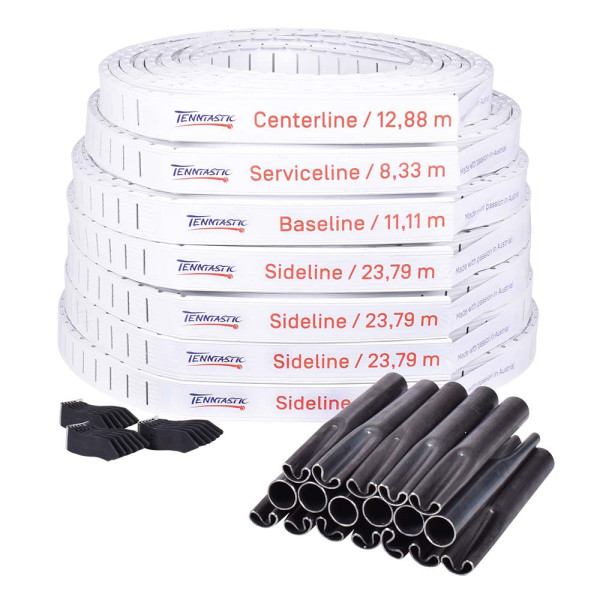 Tennislinien-Set TENNTASTIC WHITE FLEX 5 cm, mit Befestigungsmat.